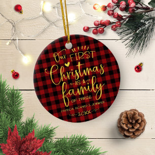 Décoration En Céramique Notre premier Noël en tant que famille Rustique Fe