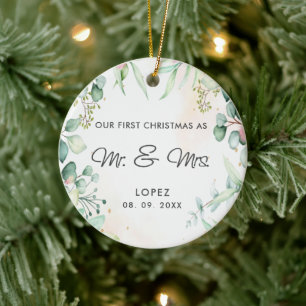 Décoration En Céramique Notre premier Noël en tant que M. et Mme Floral