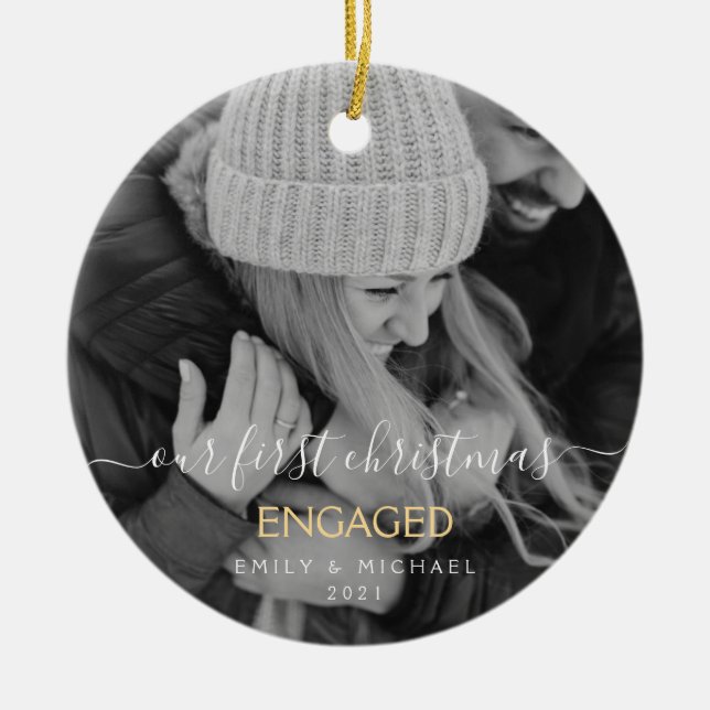 Décoration En Céramique Notre premier Noël Engagé Main Lettré Photo (Devant)