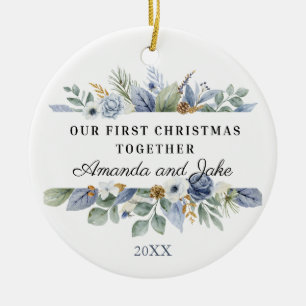 Décoration En Céramique Notre premier Noël Ensemble Aquarelle Verdure