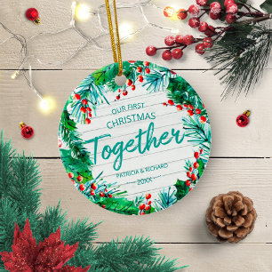 Décoration En Céramique Notre premier Noël ensemble Couronne rustique Coup