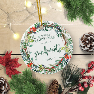 Décoration En Céramique Notre premier Noël grands-parents 2020 Couronne