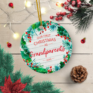 Décoration En Céramique Notre premier Noël grands-parents 2024 Couronne