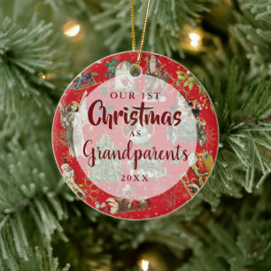 Décoration En Céramique Notre premier Noël grands-parents photo rouge vint