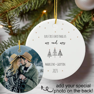 Décoration En Céramique Notre premier Noël M. et Mme Arbres simples