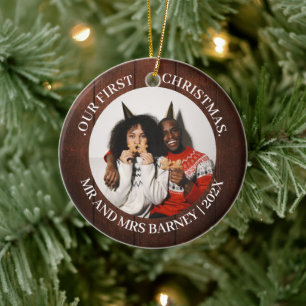 Décoration En Céramique Notre premier Noël M. et Mme Newlysée élégant