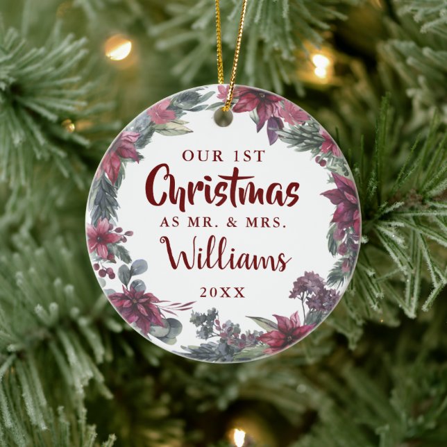 Décoration En Céramique Notre premier Noël M. Mme Floral Photo (Arbre)