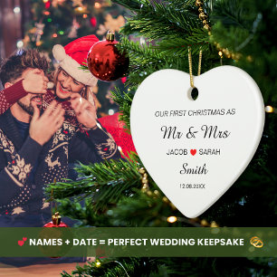 Décoration En Céramique Notre Premier Noël Marié Comme M. & Mme Nom Date