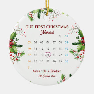 Décoration En Céramique Notre premier Noël mariés Calendrier souvenir