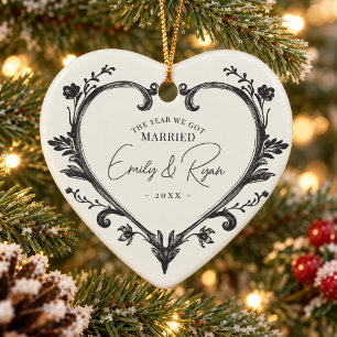 Décoration En Céramique Notre premier Noël mariés cœur personnalisé