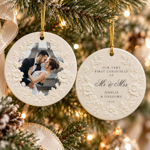 Décoration En Céramique Notre Premier Noël Mariés Photo de Mariage Cadeau