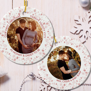 Décoration En Céramique Notre premier Noël   Red Ditsy Snowflake Photo