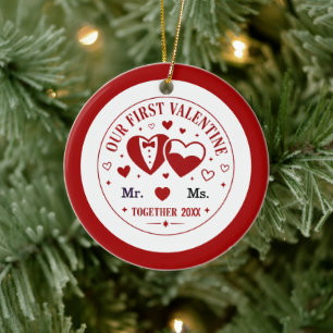 Décoration En Céramique « Notre premier Saint-Valentin » personnalisé M. &