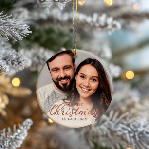 Décoration En Céramique Notre premier script d'or Rose de Noël engagé