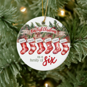 Décoration En Céramique Notre première famille de Noël de 6 Bas personnali