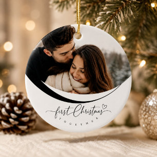 Décoration En Céramique Notre première photo de couple de Noël avec monogr