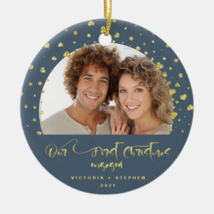 Décoration En Céramique Notre Première Photo de Fiançailles de Noël avec C