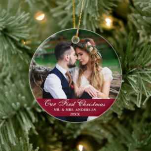 Décoration En Céramique Notre Première Photo de Mariage de Noël Bourgogne