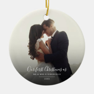 Décoration En Céramique Notre première photo de Noël de mariage férié