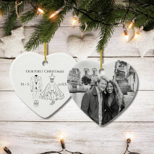 Décoration En Céramique Notre première photo de Noël Robe de mariage Costu