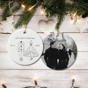 Décoration En Céramique Notre première photo de Noël Robe de mariée Costum