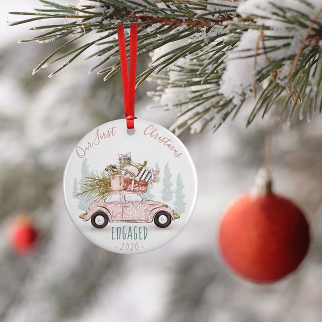Décoration En Céramique Notre première voiture d'aquarelle de Noël engagée (Créateur téléchargé)