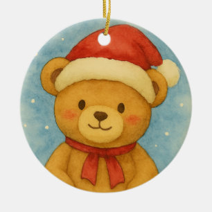 Décoration En Céramique Nounours de Noël dans un Pays Merveilleux enneigé