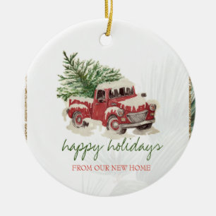 Décoration En Céramique Nous avons déménagé,Camion Rouge,Sapin de Noël enn