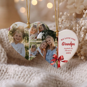 Décoration En Céramique Nous vous aimons Papi 4 Photo Ruban Rouge Noël