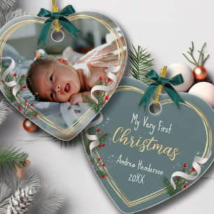 Décoration En Céramique Nouveau bébé 1er Noël Cadre photo en or Holly & Pi