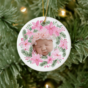 Décoration En Céramique Nouveau rose bébé photo de Noël fille Poinsettia