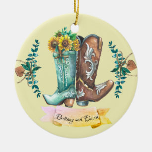 Décoration En Céramique Nouveaux mariés Rustique Mariage Boots Cowboy Aqua