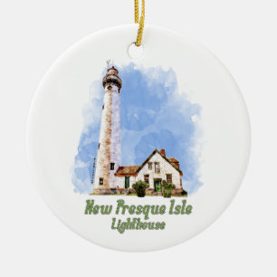Décoration En Céramique Nouvelle aquarelle du phare de Presque Isle - Mich