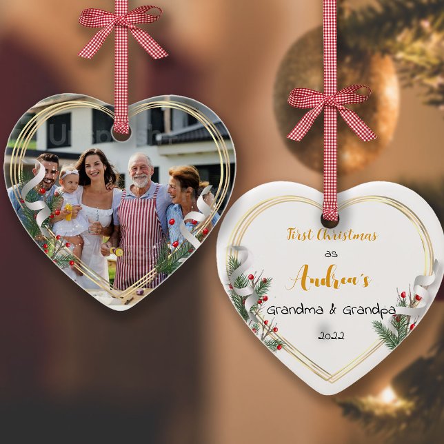 Décoration En Céramique Nouvelle Grandma Grandpa Holly & Pine Gold Frame P (Créateur téléchargé)