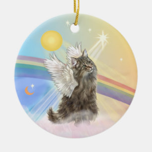 Décoration En Céramique Nuages - Ange Chat de la Forêt Norvégienne