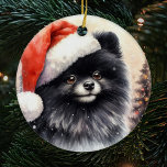 Décoration En Céramique Nuit d'Aquarelle Poméranienne Noire<br><div class="desc">Aquarelle mignonne Ornement de Noël Poméranien Noir avec des tons vintages et un arbre de Noël dans l'arrière - plan. Le cadeau idéal pour les amoureux de poméranie qui possèdent un pom noir.</div>