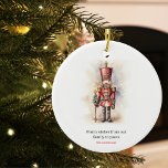 Décoration En Céramique Nutcracker vintage & Joyeux Noël<br><div class="desc">Un soldat de Nutcracker de style vintage magnifiquement illustré, resplendissant dans sa tenue classique, est debout, tenant une bannière Joyeux Noël. Les couleurs riches et chaudes et les détails complexes évoquent un sentiment de nostalgie yuletide, ce qui en fait un choix parfait pour ceux qui apprécient l'esthétique classique des vacances....</div>