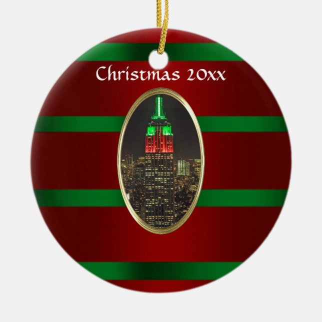 Décoration En Céramique NYC Skyline : Emp St Building Night Xmas #6R (Devant)