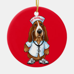 Décoration En Céramique Obtenir le basset Wellhowl en tenue infirmière