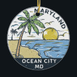 Décoration En Céramique Ocean City Maryland Vintage<br><div class="desc">Ocean City hand drawn illustration with palm trees and waves in the background. Perfect for anyone who loves to visit Ocean City.</div>