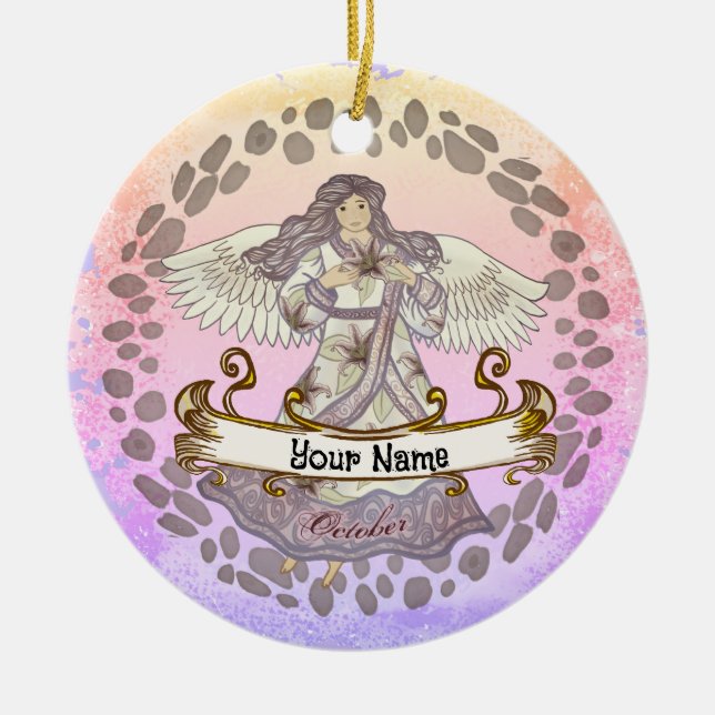 Décoration En Céramique Octobre Anniversaire Ange anniversaire sur mesure  (Devant)