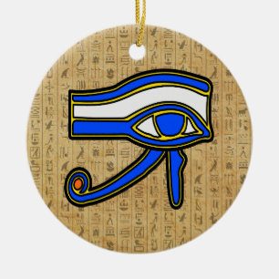 Décoration En Céramique Oeil de Horus Bleu Sur Hiéroglyphes
