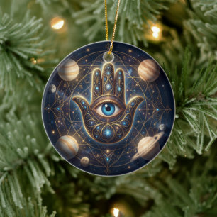 Décoration En Céramique Œil maléfique Hamsa céleste or de la marine cosmiq