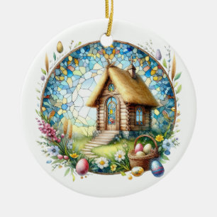 Décoration En Céramique Oeufs de l'église en rondins de Pâques Fleurs de v