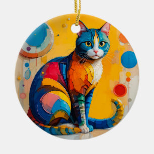 Décoration En Céramique Œuvre d'art abstraite colorée de chat