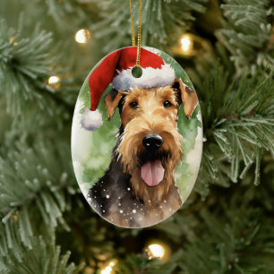 Décoration En Céramique OEuvre de peinture de Noël Airedale Terrier