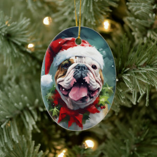 Décoration En Céramique OEuvre de peinture de Noël Bulldog