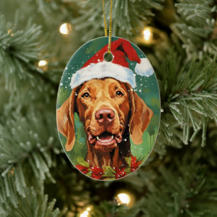 Décoration En Céramique OEuvre de peinture de Noël Vizsla