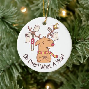Décoration En Céramique Oh Cerf, Quelle Année, Drôle de Renne de Noël