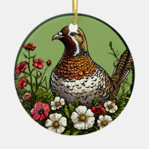Décoration En Céramique Oiseau coloré au cadre floral